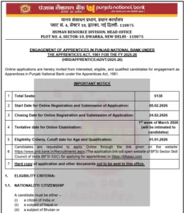 Punjab National Bank Apprentice Recruitment 2026