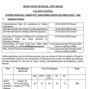Delhi High Court JJA Recruitment 2026