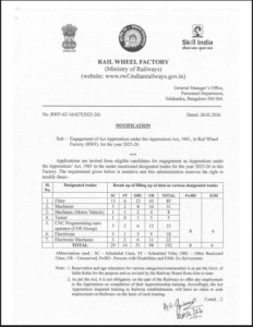 Rail Wheel Factory Apprentice Recruitment 2026